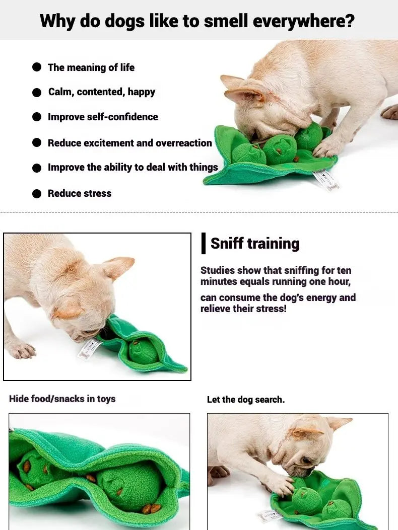 Pea Pet Sniffing Toy for Dogs Plush Soft Chew Toy with Hidden Treat Pockets Built-in Squeakers Interactive Training Nose Work