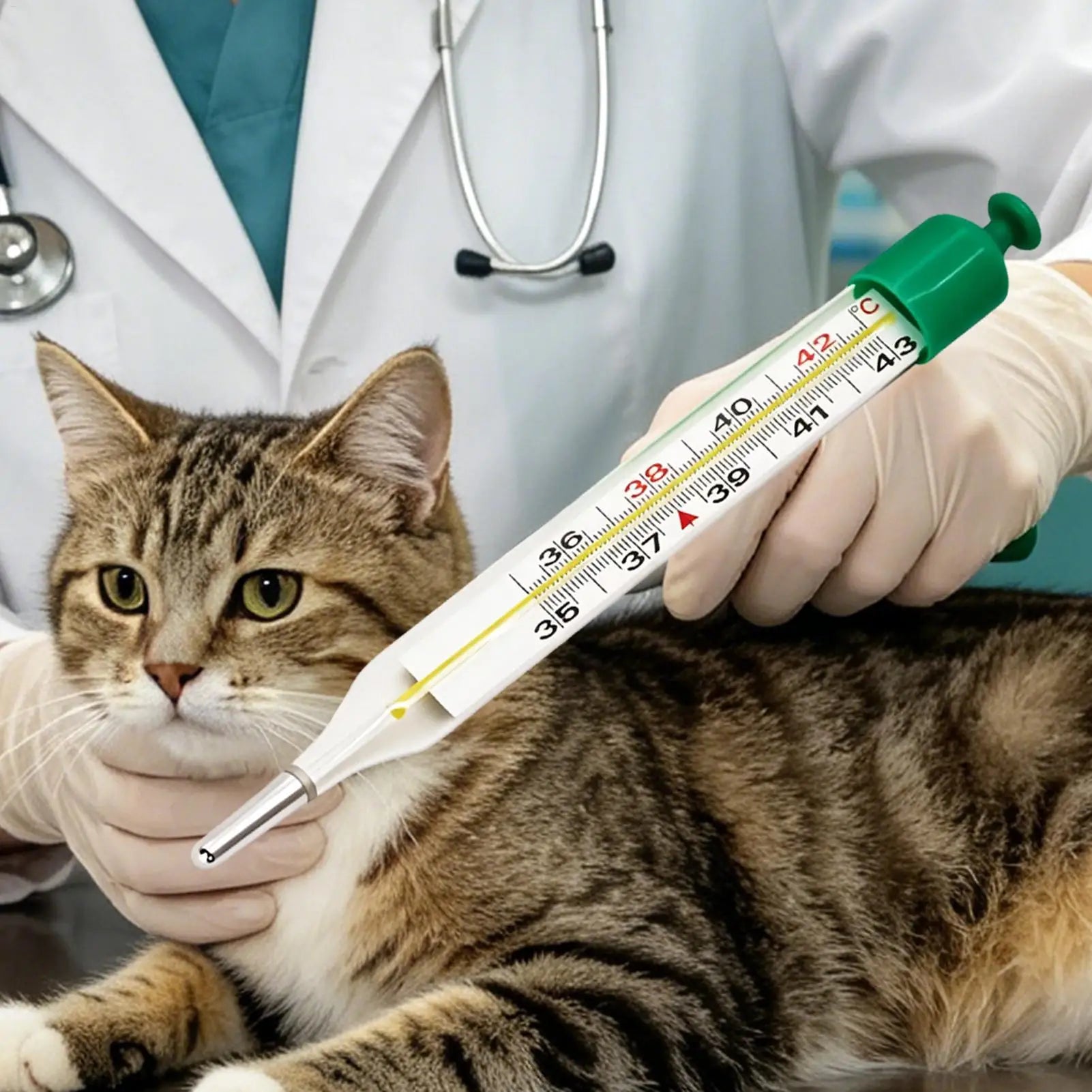 Pet Thermometer with Stretch Cord & Tail Clip Veterinary Temperature Sensor for Dogs Cats Horses Cattle Sheep Farm Livestock