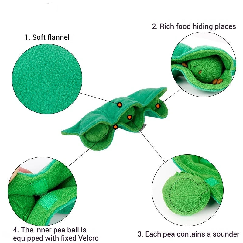 Pea Pet Sniffing Toy for Dogs Plush Soft Chew Toy with Hidden Treat Pockets Built-in Squeakers Interactive Training Nose Work