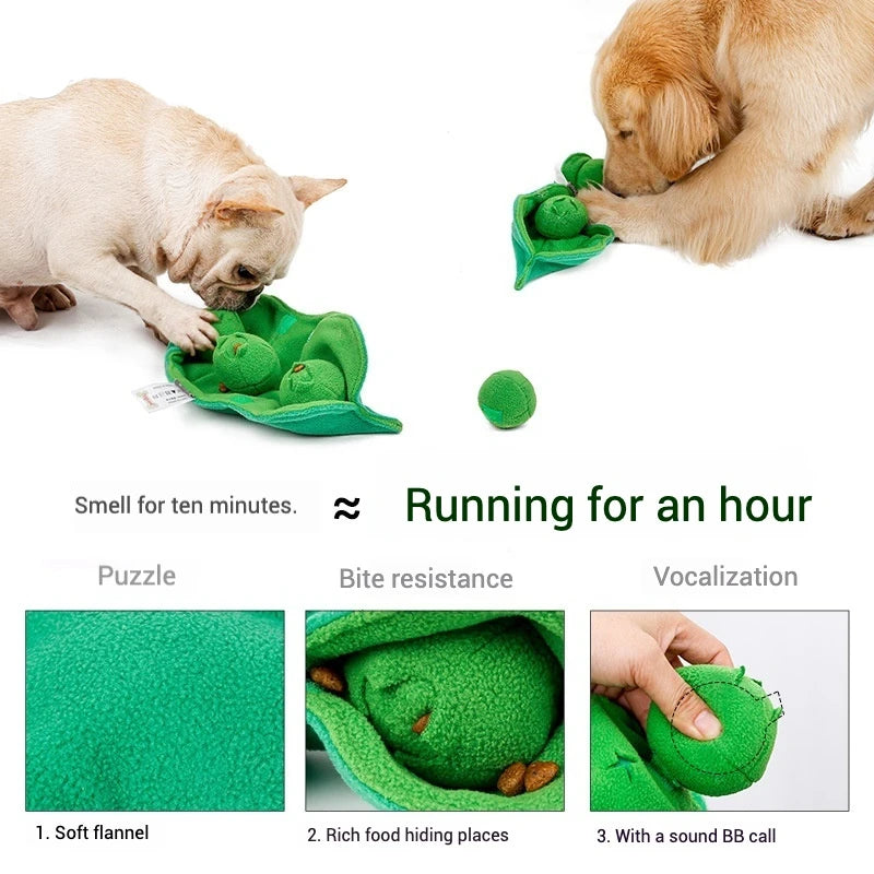 Pea Pet Sniffing Toy for Dogs Plush Soft Chew Toy with Hidden Treat Pockets Built-in Squeakers Interactive Training Nose Work